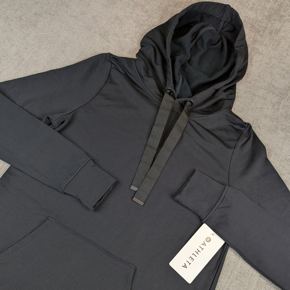 Athleta Sweatshirt Dress Women Size S Black Surrey Hills Hoodie Oversized Mini